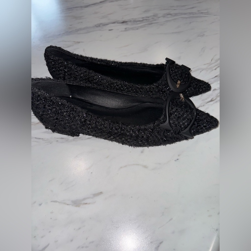 C.Paravano Black tweed pointed toe flats with C Buckle size 36 - Picture 9 of 15